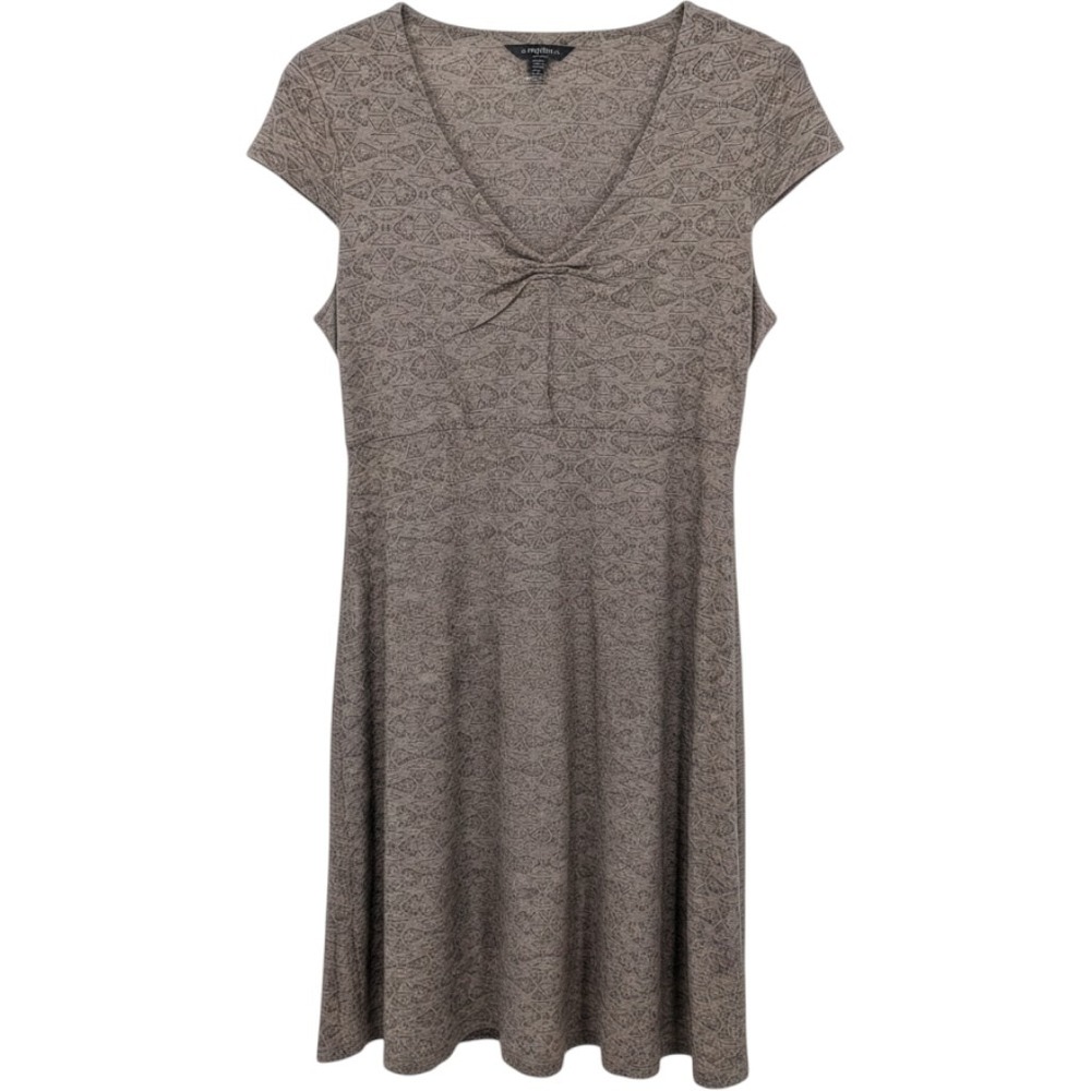 Toad&Co Dress Women Large Brown Geometric Cap Sleeve Organic Cotton Outdoors